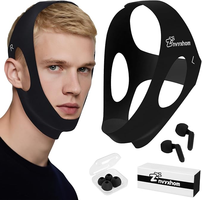 Anti Snore Chin Strap for Sleeping Jaw Tape Mouth Snoring Sleep Devices Stopper Solution Cpap Users Head Mouthpiece to Keep Closed Mandibular Advancement Reducing Aids Men Women