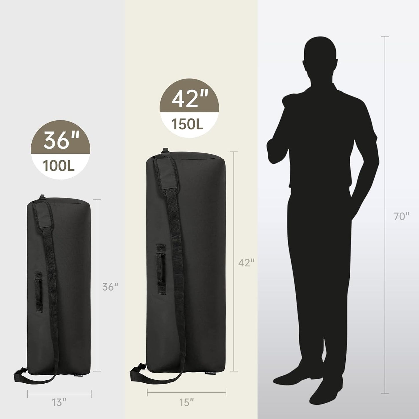 42 Inch Canvas Duffel Bag 150L Extra Large Luggage Duffle for Travel Sport and Camping - Black