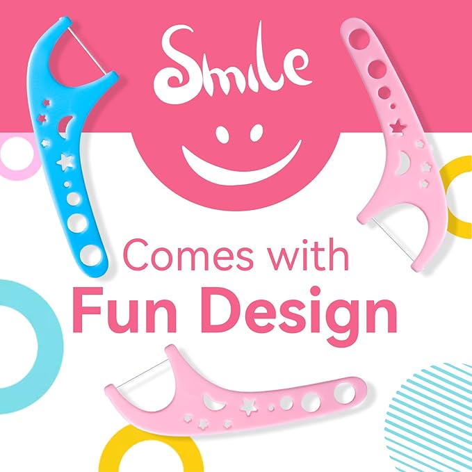 FAMILIFE Kid Floss Picks, Kid Flossers Without Fluoride, Dental Floss Picks with 4 Travel Handy Cases, Unflavored 120ct