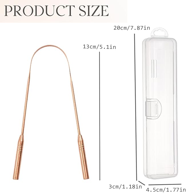 Copper Tongue Scraper Set Tongue Cleaner Kits Plastic Oral Tongue Cleaning Tools Brush for Fresh Breath and Mouth Hygiene Care with Travel Case (2.4”x5.1”)