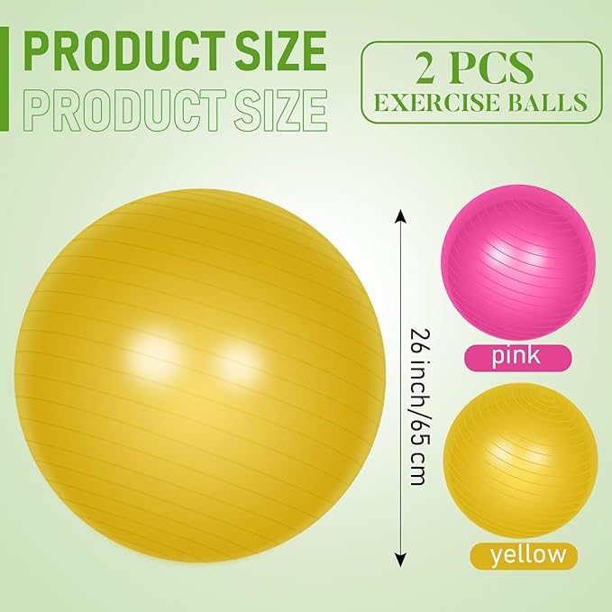 Leyndo 2 Pcs Yoga Ball Exercise Ball Large 26 Inch Exercise Anti Burst Birthing Fitness Ball with Pump, 26 Inches/ 65 cm for Improved Posture, Balance, Yoga, Pilates, Training
