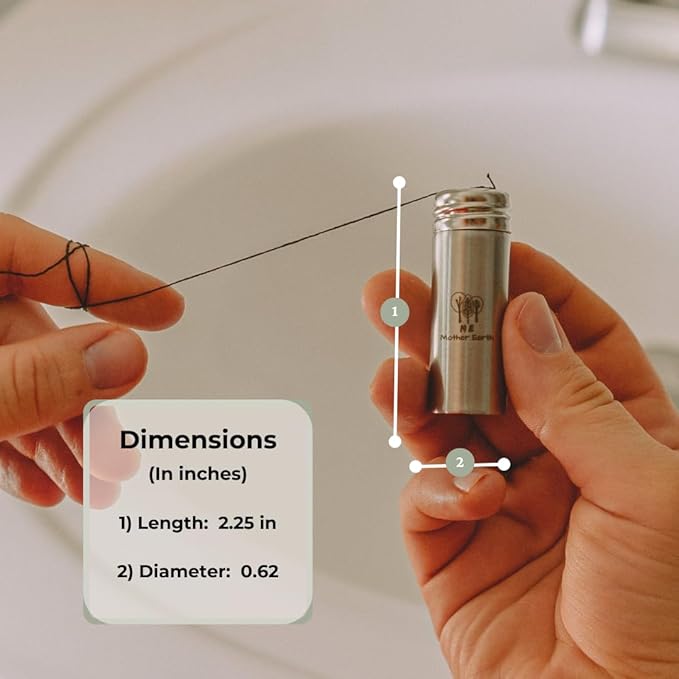 Vegan Biodegradable Bamboo Charcoal Dental Floss with Refillable Stainless Steel Container | 33yds x2 | Extra Floss Refill | Natural Candelilla Wax | Peppermint | Eco Zero Waste Oral Care