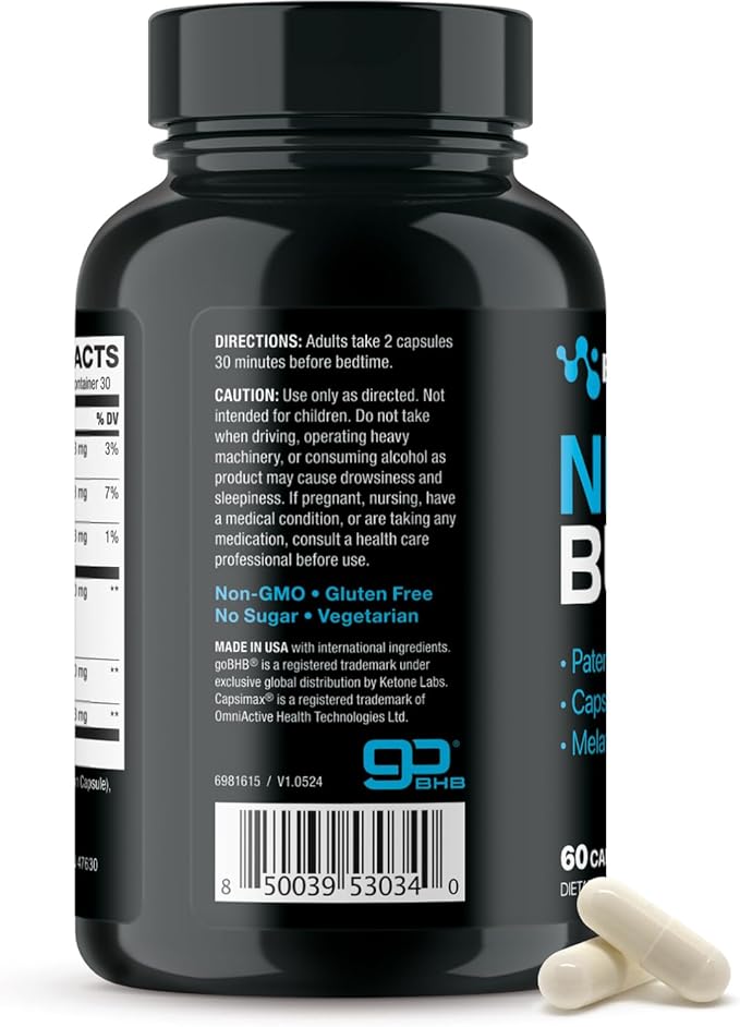 Night Burn Keto BHB Exogenous Ketones Supplement - Real Ketones Keto Diet Pills with Patented goBHB Capsimax and Melatonin for Body Sculpting (60 Count (Pack of 1), Nite)