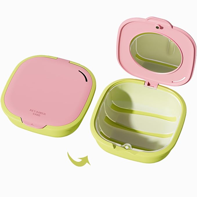 Retainer Case with Vent Holes, Retainer Cleaner Case, Fashion Orthodontic Retainer Case with Mirror