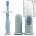 BumbleBee 360° Silicone Toothbrush & Finger Toothbrush Set - Soft Silicone Toothbrush for Baby, Infant Toddler - Baby Training Toothbrush Set Oral Care Kit - Misty Blue