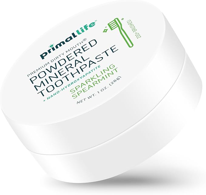 Primal Life Organics - Dirty Mouth Toothpowder, Tooth Cleaning Powder, Flavored Essential Oils with Natural Kaolin & Bentonite Clay, Good for 200+ Brushings, Paleo, Organic, Vegan (Spearmint, 1 oz)