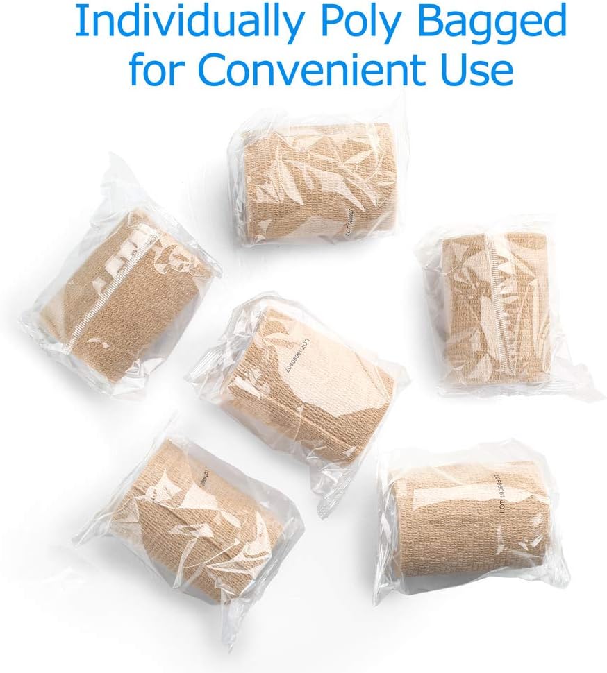 LotFancy Self Adhesive Bandage Wrap, 6 Pack, 3 inch x 5 Yards Non Woven Cohesive Bandage, First Aid Medical Tape for Sports Athletic Wrist, Ankle, Sprains & Swelling