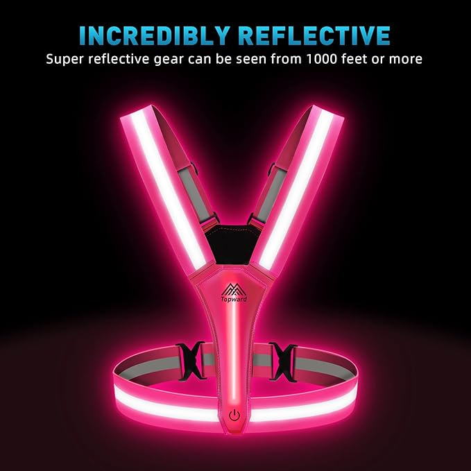 LED Reflective Vest Safety Gear, Light Up Vest for Night Walking Cycling, High Visibility Running Vest with Reflective Strips