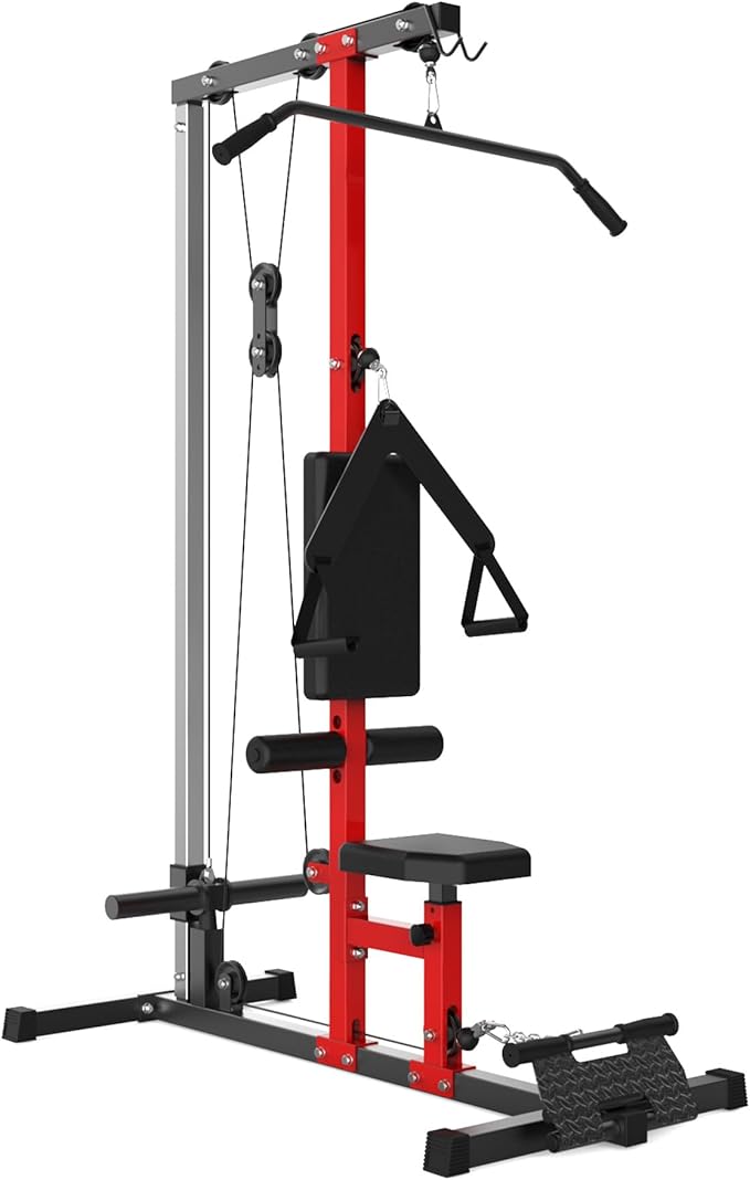 LAT Pulldown Machine, Multi-Functional Cable Machine with High and Low Pulley Station, Row Cable Machine Home Gym with Leg Support, Tricep Workout Equipment