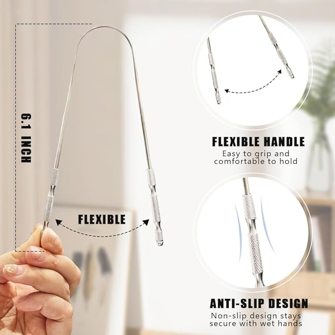 Tongue Scraper for Adults Oral Care Tongue Cleaner Reduce Bad Breath Metal Tongue Scrubber Stainless Steel (Silver, Pack of 1)