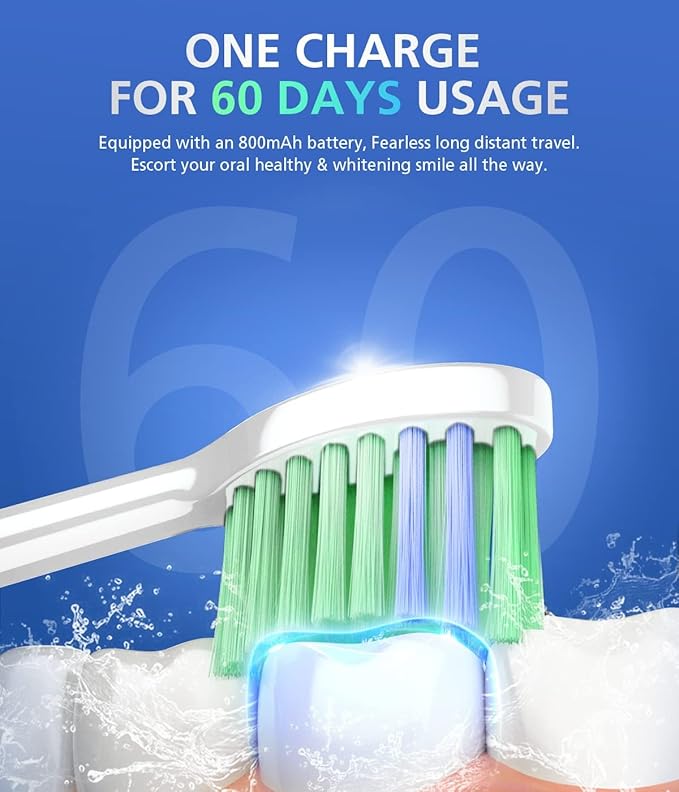 BAOVERI Electric Toothbrush with 8 Brush Heads, 42000 VPM Rechargeable Sonic Toothbrushes, 5 Modes & 3 Intensity Levels, IPX7 Waterproof, 2 Minutes Smart Timer, 4 Hours Fast Charge for 60 Days