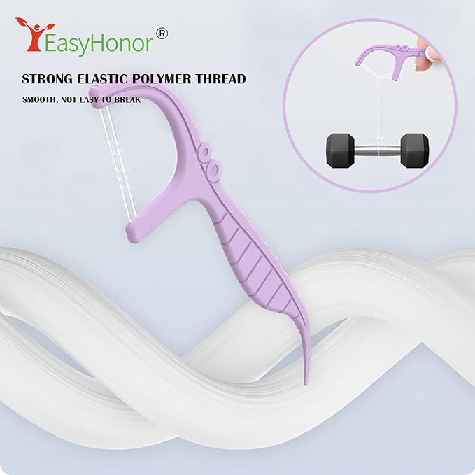 EasyHonor Dental Floss Picks,Twin-Line Lemon Flavor Dental Flossers, Dual Action Flossing System, Easy Carry and Pick, 156 Count Floss Sticks in 3 Portable case.(Purple, Lemon)