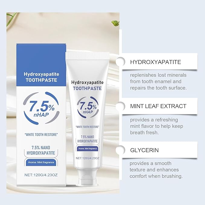 HydroxyapatiteToothpastes,7.5% hydroxyapatite Toothpaste,for Enamel Protection and Tooth Strengthening, Gentle Mint, Fresh Breath, Daily Use for Oral Health（2pcs）