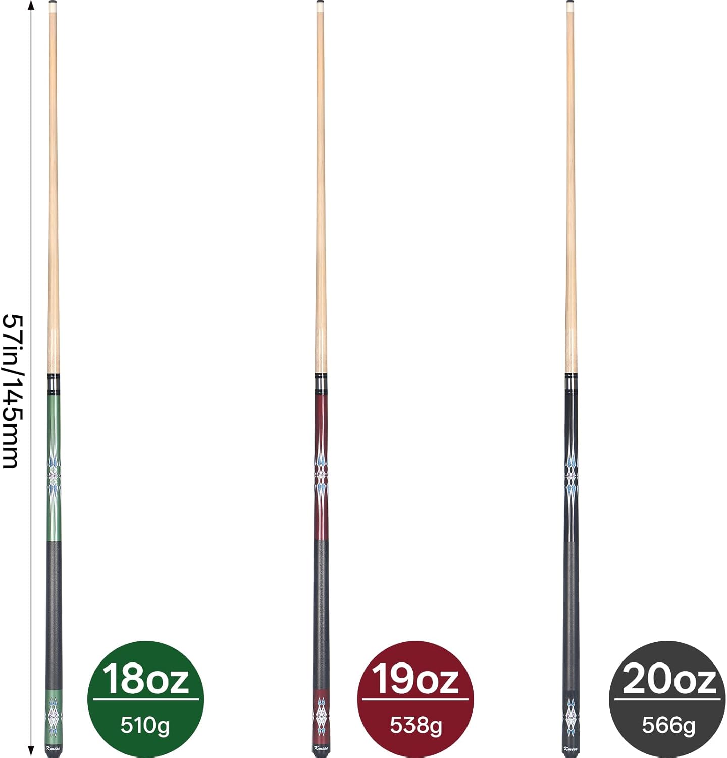 Kmise Pool Cue Stick Set - 58 Inch Pool Cues, 18~21Oz Canadian Maple Professional Billiard Cues Sticks, Pool Sticks for Adults, Multiple Colors, Pool Stick for Bar House Pool Tables Sports