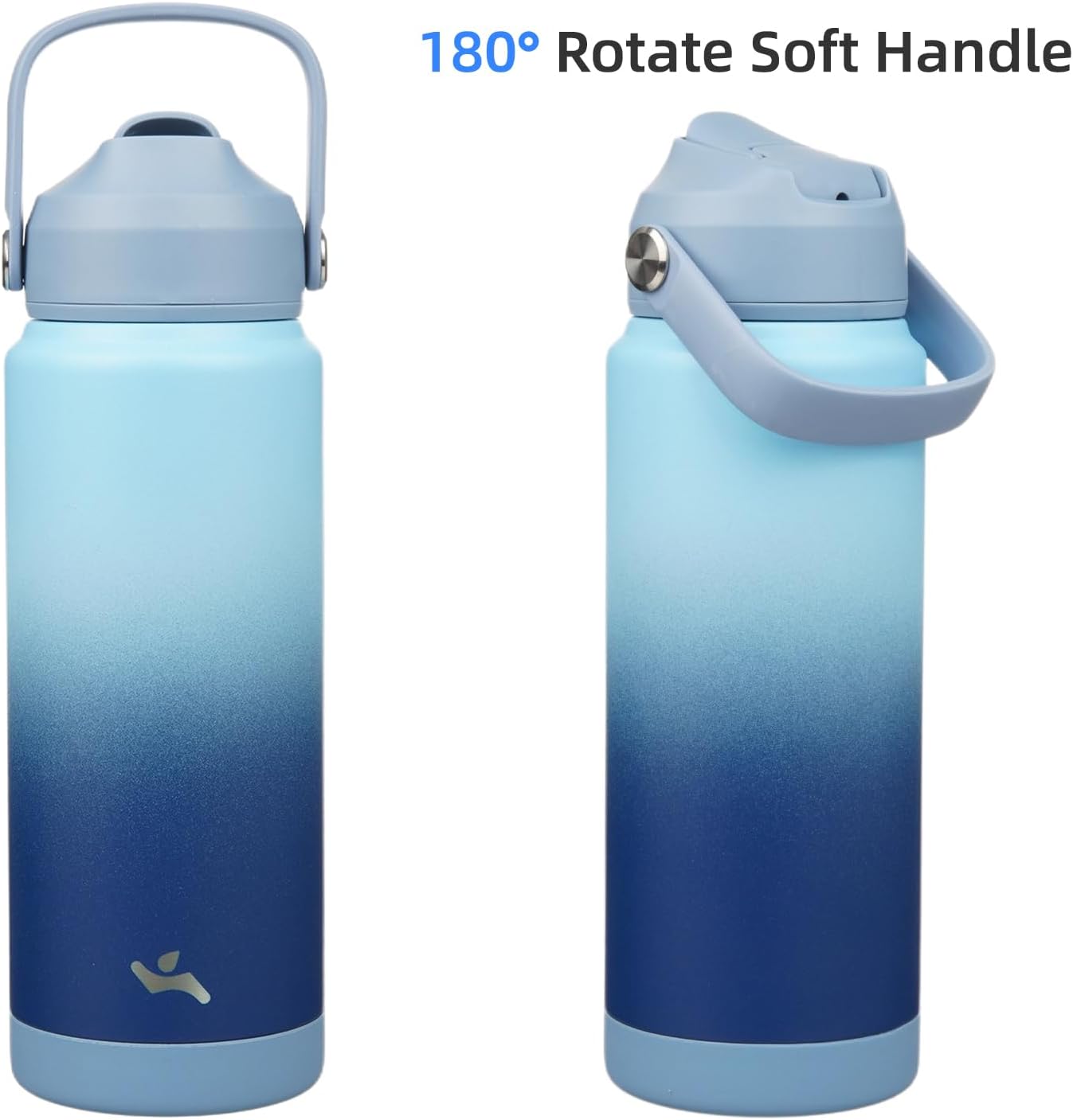 Insulated Water Bottle with Straw Lid,24 oz Stainless Steel Vacuum Metal Bottle with Silicone Handle,Sky