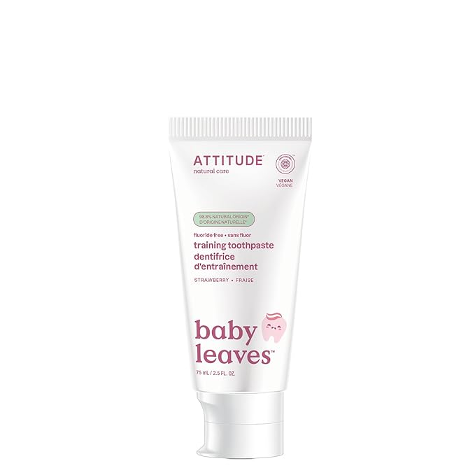 ATTITUDE Baby and Child Fluoride-Free Training Toothpaste, EWG Verified, Naturally Derived Ingredients, Vegan, Strawberry, 2.6 Oz