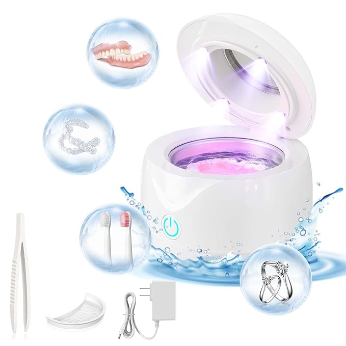 Ultrasonic Retainer Cleaner Machine 45kHz 200ml Portable Ultra Sonic Retainer Cleaner for Dental Retainer Mouth Guards Aligner Night Guard Braces Toothbrush Jewelry