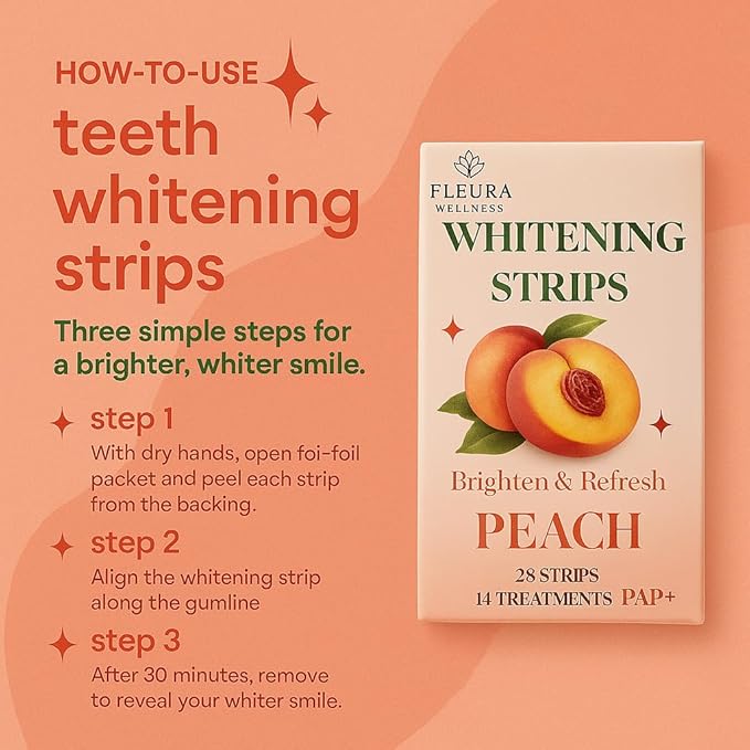 Pap Teeth Whitening Strips – Peach and Watermelon Flavor | Enamel-Safe, Sensitivity-Free Whitening, Gentle Daily Use, 28 Strips (14 Treatments) (Peach)