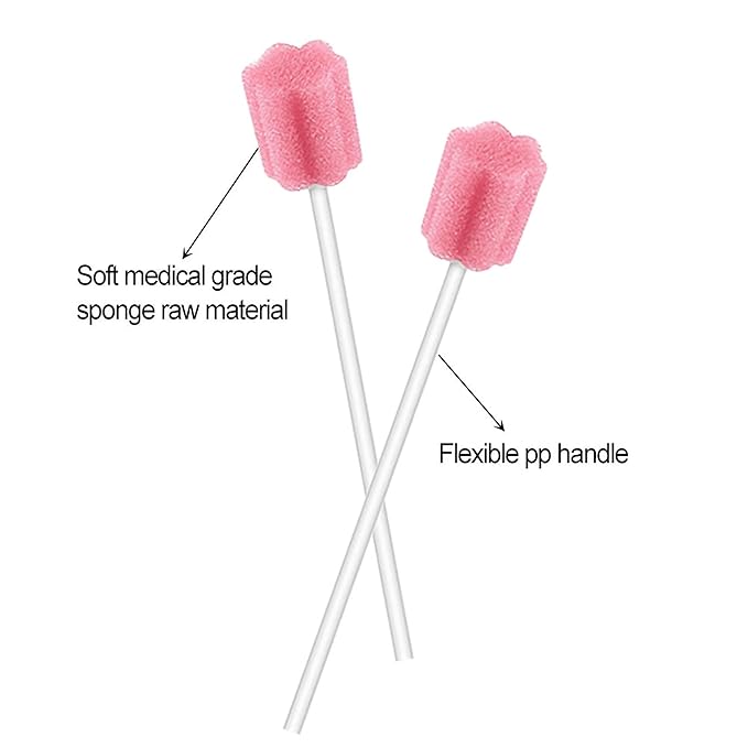 100Pcs Disposable Mouth Sponge Swabs Elderly Kids Adults Tooth Mouth Cleaning Individually Wrapped (Pink)