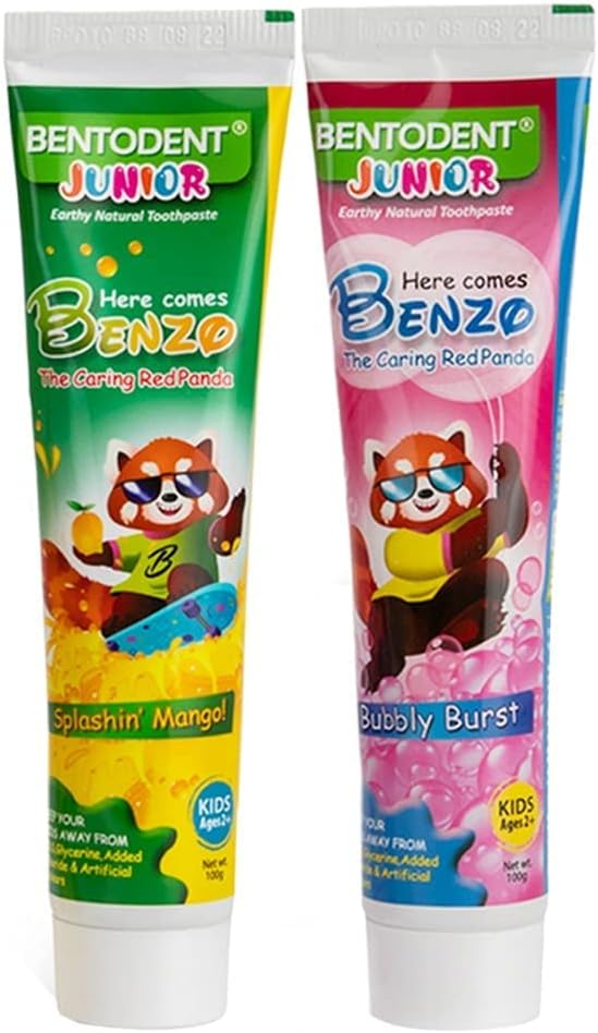 Bentodent Kids Toothpaste - All Natural Kids Toothpaste - Made Safe Certified Kids Toothpaste- No SLS,Veg, Fluoride Free Toothpaste Kids 2+ Age - Fresh Breath, Complete Care(Mango & Bubble Pack)