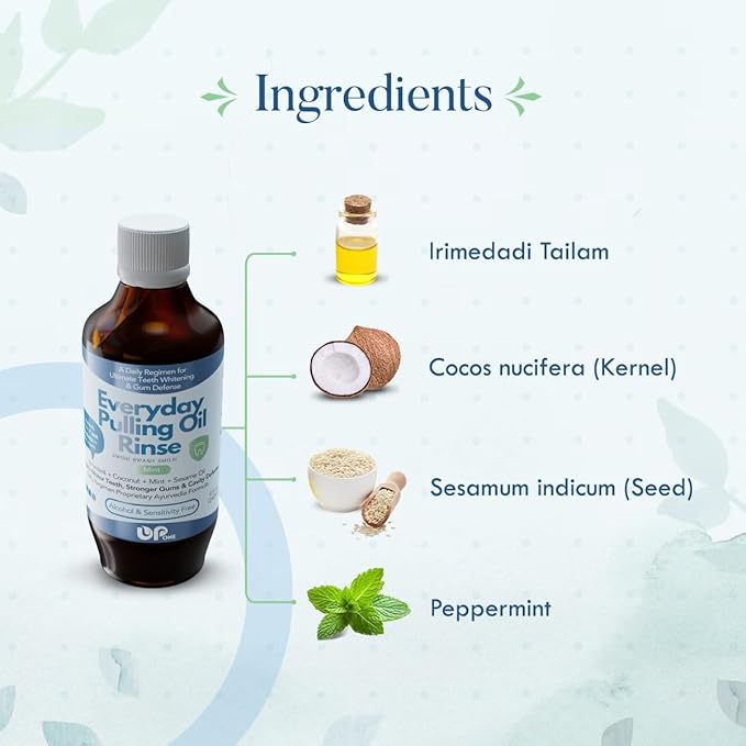 UpOne Whitening Oil Pulling Rinse - Unmatched 25+ Herb Oil Blend, Teeth Whitening Advanced Alcohol Free Ayurvedic Formula, Fresh Mint Flavor, Eliminates Bad Breath, Brighten Teeth Naturally - 8 fl. oz