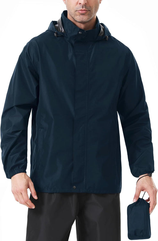 iCreek Men's Rain Jacket Lightweight Waterproof Packable Rain Shell Jacket Raincoat with Hood Windbreaker for Cycling, Golf