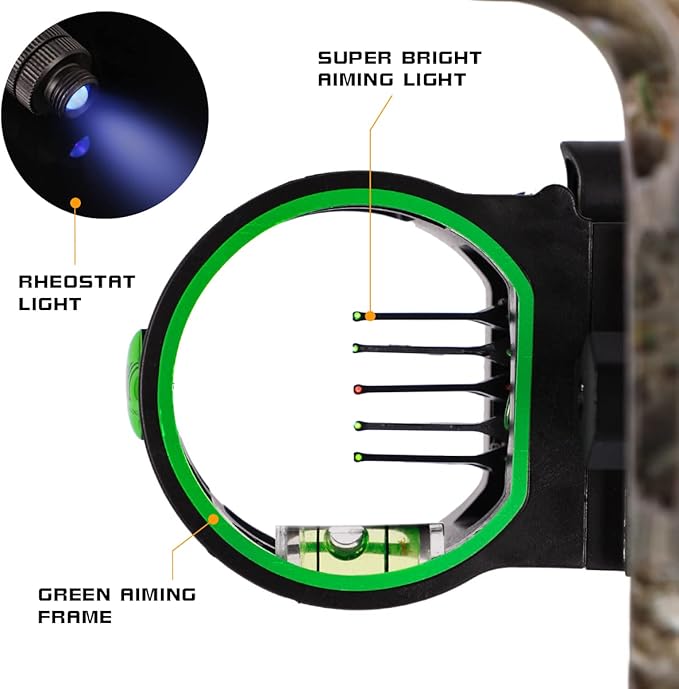 LWANO 5 Pin Bow Sight with Rheostat Light and Reversible Mount Design