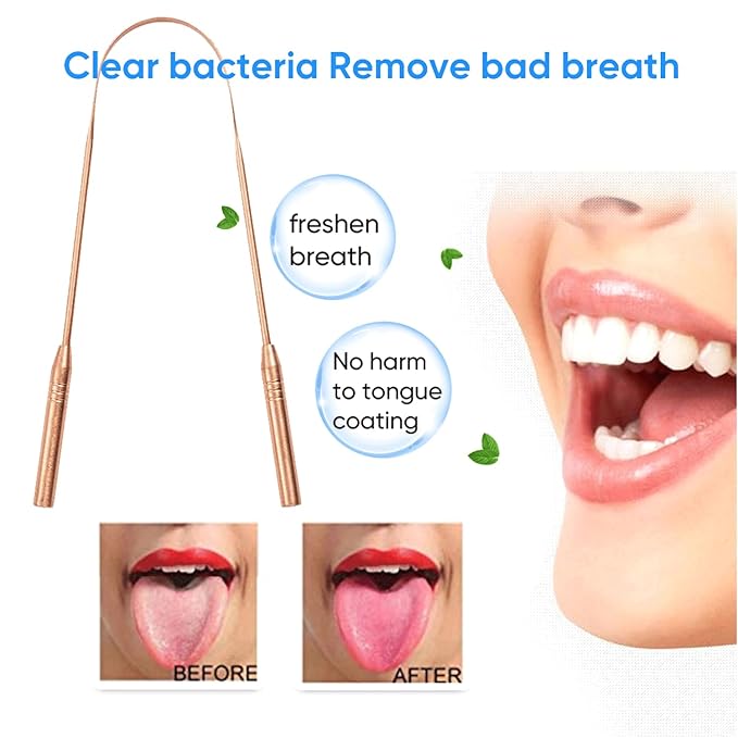 Copper Tongue Scraper (2 Pack), Tongue Cleaner for Reduce Bad Breath, Tongue Scrapers for Adults & Kids, 100% Copper Metal Tongue Scrubber Set for Oral Care & Easy to Use (short-handle)