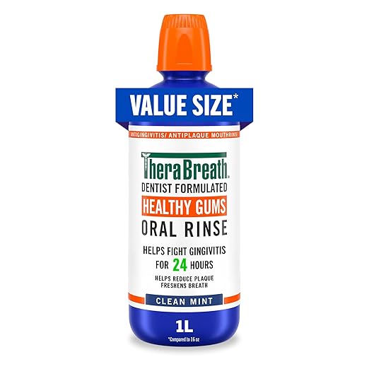 TheraBreath Healthy Gums Oral Rinse, Antigingivitis, Clean Mint Flavor, Dentist Formulated to Help Prevent Gingivitis and Support Gum Health, Alcohol Free, 1 Liter
