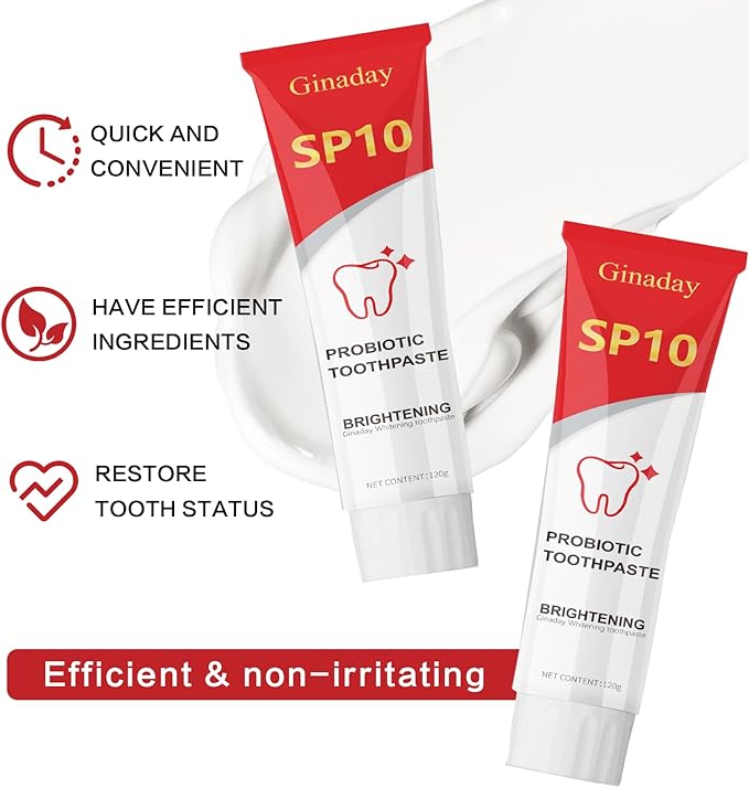 SP10 Probiotic Whitening Toothpaste, Deep Cleaning Care Remove Yellow Tooth Stains, with Probiotic Oral Health Management, Fresh Breath.