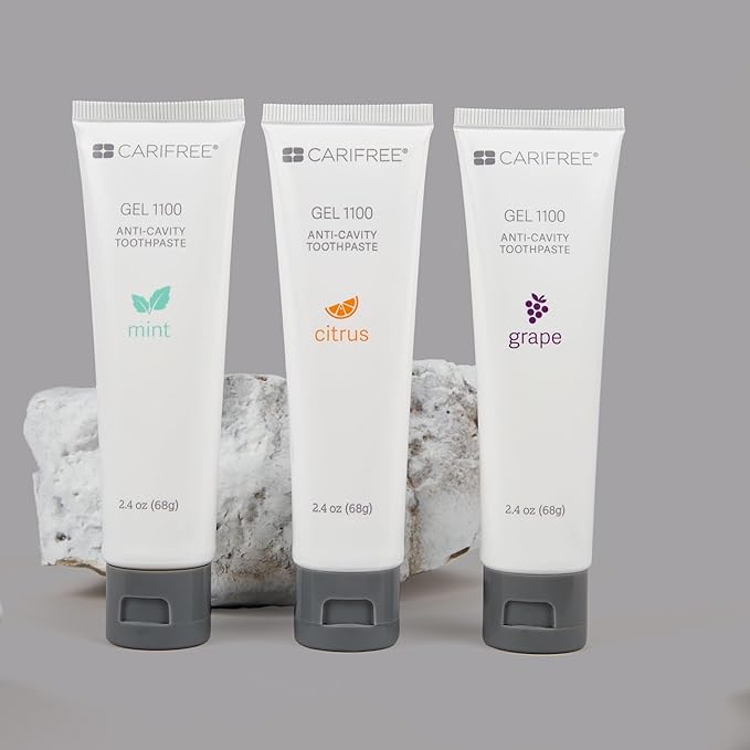 CariFree Gel 1100, Variety Pack with 3 Flavors (Mint, Citrus, Grape), Anti-Cavity Fluoride Toothpaste, Nano Hydroxyapatite for pH Neutralization, Freshens Breath & Moistens Mouth, Dentist Recommended