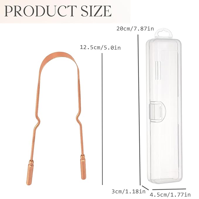 Copper Tongue Scraper Set Tongue Cleaner Kits Plastic Oral Tongue Cleaning Tools Brush for Fresh Breath and Mouth Hygiene Care with Travel Case (3.0” x 5.0”)
