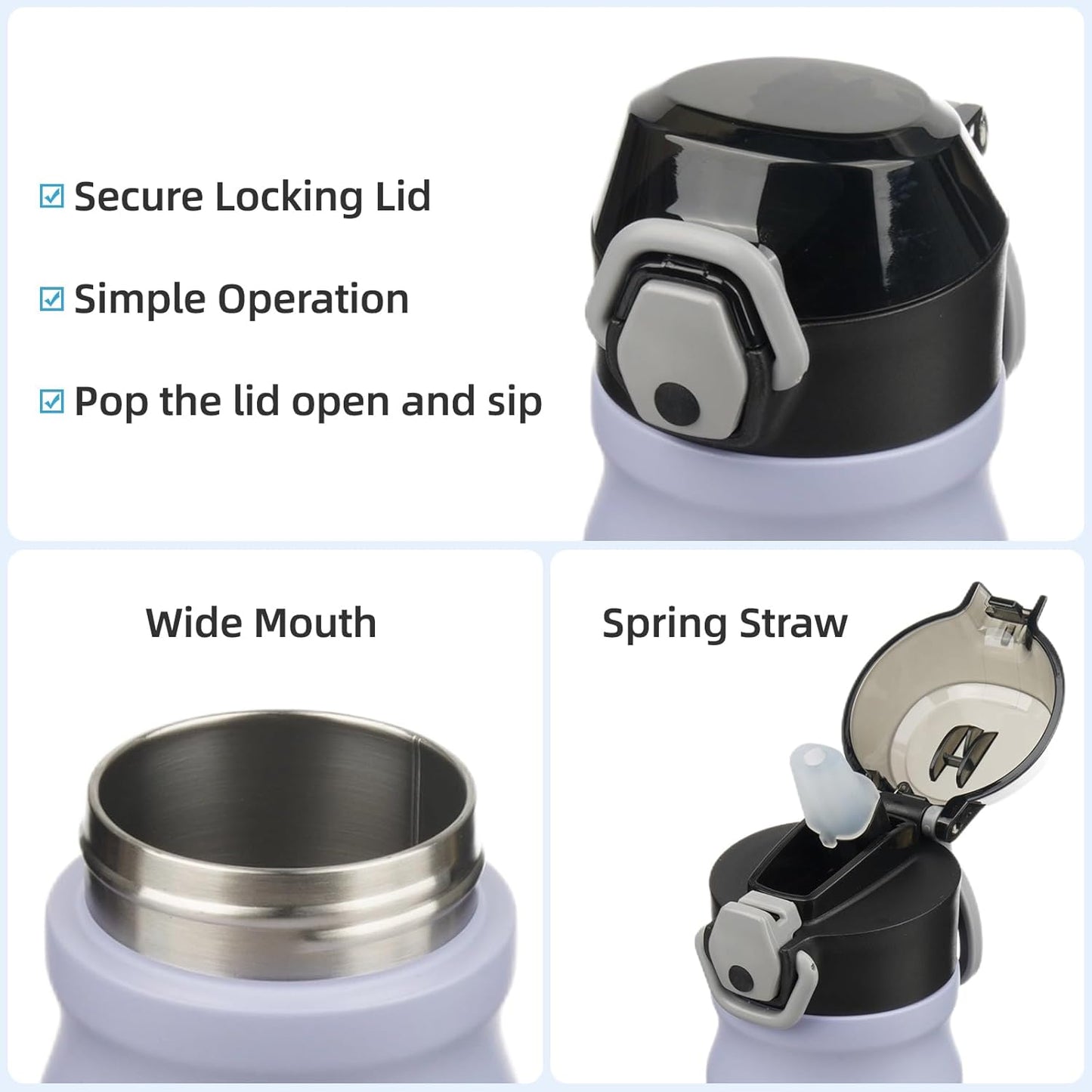 Insulated Water Bottle with Straw and Carry Loop,18 oz Stainless Steel Double Wall Vaccum Metal Water Flask with Leak-proof Lid,Light Purple