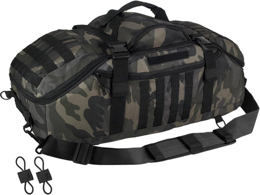 55L Large Duffle Bag, 3-in-1 Tactical Backpack MOLLE Pack for Gym, Sports, Outdoor, Black Camo