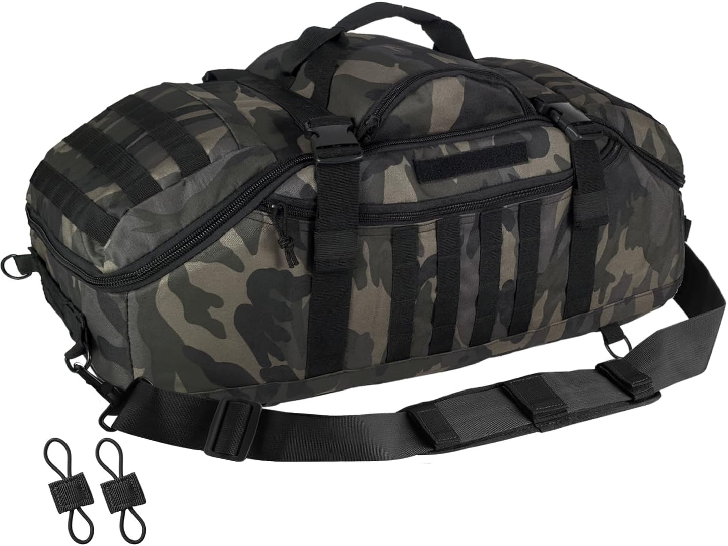 65L Large Duffle Bag, 3-in-1 Tactical Backpack MOLLE Pack for Sports, Gym, Outdoor, Black Camo