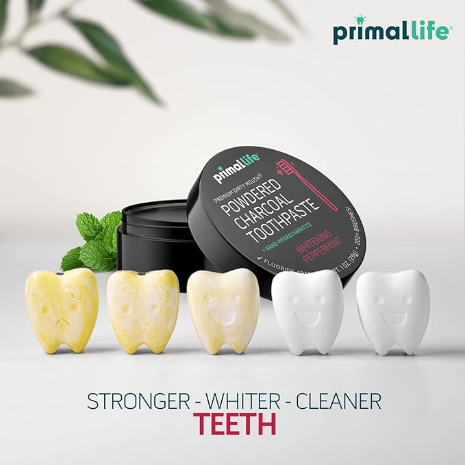 Primal Life Organics - Dirty Mouth Toothpowder, Activated Charcoal Tooth Cleaning Powder, Essential Oils with Kaolin & Bentonite Clay, Good for 200+ Brushings, Organic, Vegan (Black Peppermint, 1 oz)