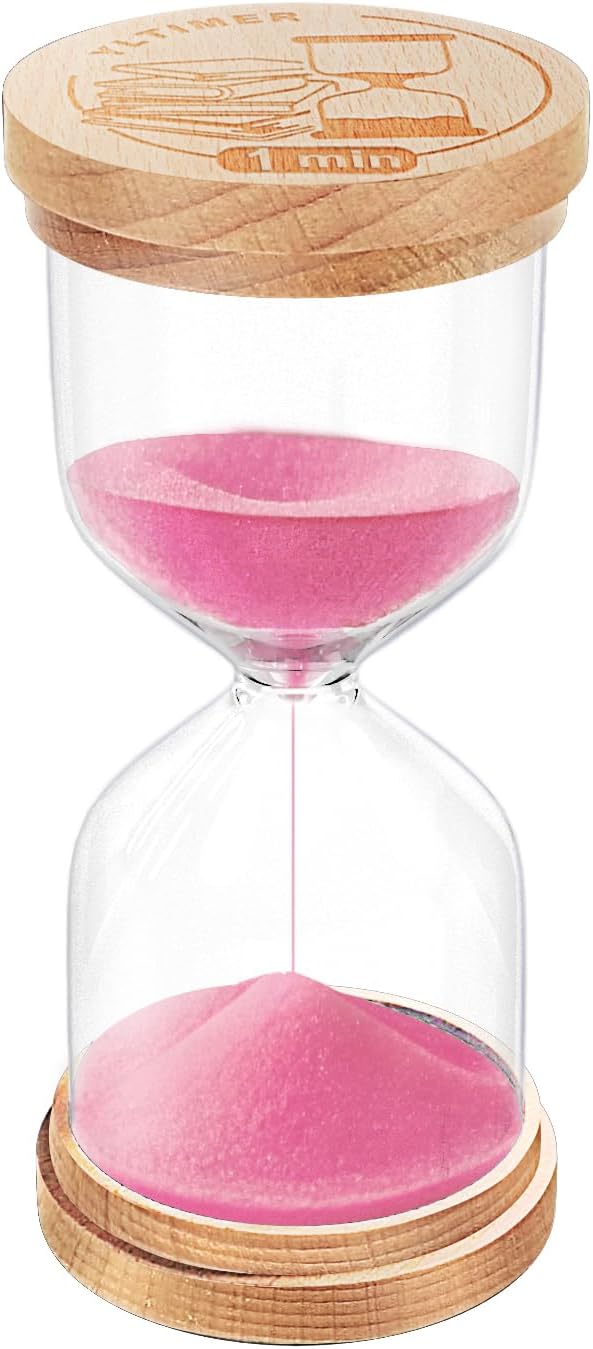 1 Minute Sand Hourglass, Wooden Sand Timer, Small Hour Glass Clock, Pink Sandglass 1 Min for Classroom,Toothbrush,Game,Decorative (Pink)