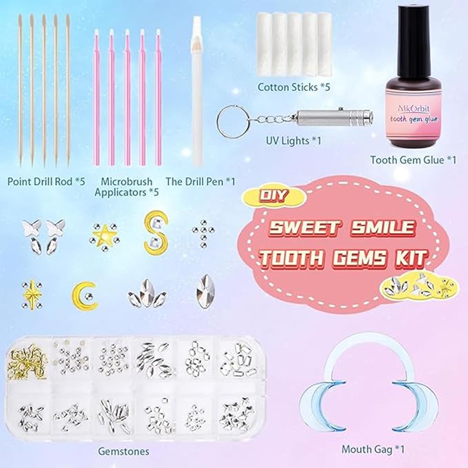 Generic Tooth Gems Fashionable DIY Teeth Jewelry with Shiny Crystals, Tooth Gems Decoration Starter Kit, gold and silver