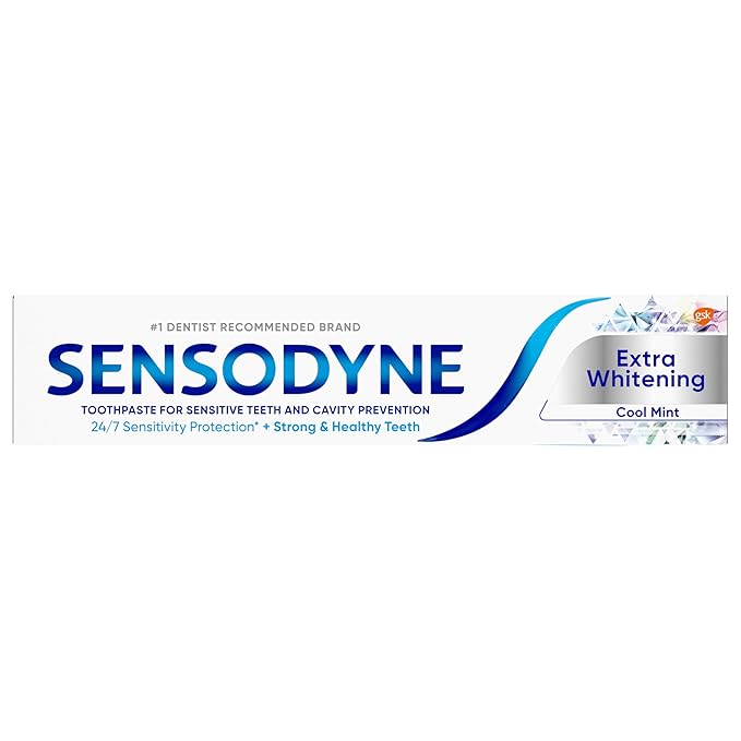 Sensodyne Extra Whitening Sensitive Teeth and Cavity Prevention Whitening Toothpaste, Amazon Exclusive, Cool Mint, Amazon Exclusive- 4 Ounces (Pack of 4)