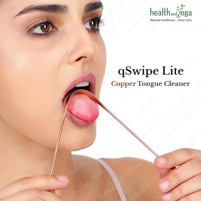 HealthAndYoga™ qSwipe Lite Copper Tongue Cleaners (Pack of 6) – Prevents Bad breath, Improves taste- Flexible, Curved ends provide good grip – Complete Oral Care/Hygiene for Travel/Office/Home