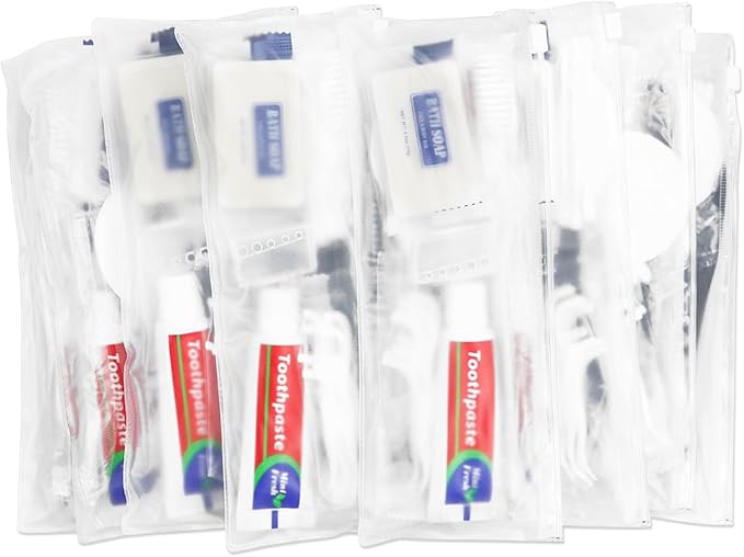50 Sets Personal Hygiene Kit Bulk, Disposable Toothbrushes with Toothpaste Floss Comb Soap Cover and Vanity Kit, Toiletry Kits Homeless Supplies Bulk for Women,Men,Travel,Homeless
