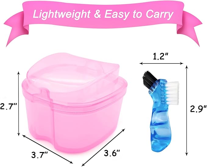 Denture Bath Case Denture Soaking Cup with Brush, Denture Holder Case Retainer Cleaning Case False Teeth Storage Box for Travel and Daily Use