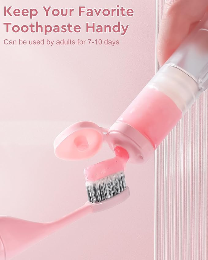 2 Pcs Travel Toothbrush Kit Fold Built-in Toothbrushes Set, Soft Bristles for Travel Camping School Business Trip Essential (Blue, Pink)