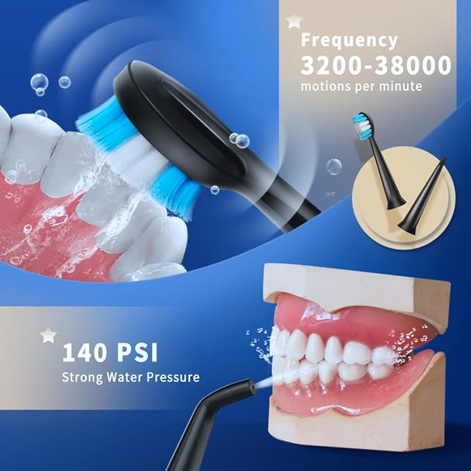 Electric Toothbrush with Water Flosser, 3 in 1 Electric Toothbrush with 4 Modes, Toothbrush and Water Flosser Combo for Adults, Water Flosser Portable for Travel and Home