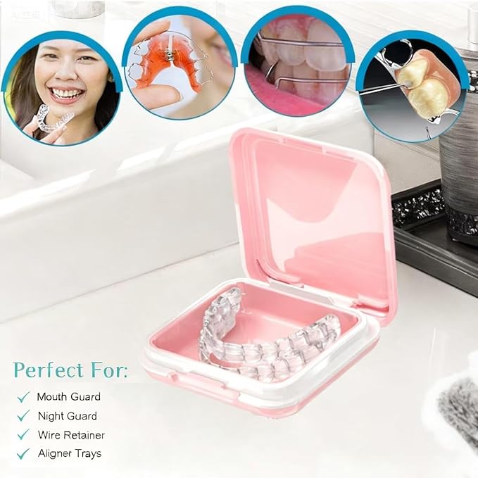 Retainer Case, Cute Retainer Case with Slim, Night Mouth Guard Case with Lid Hinge, Large Aligner Case, Inner Size 2.56, 2.36, 0.79inch（1pack)