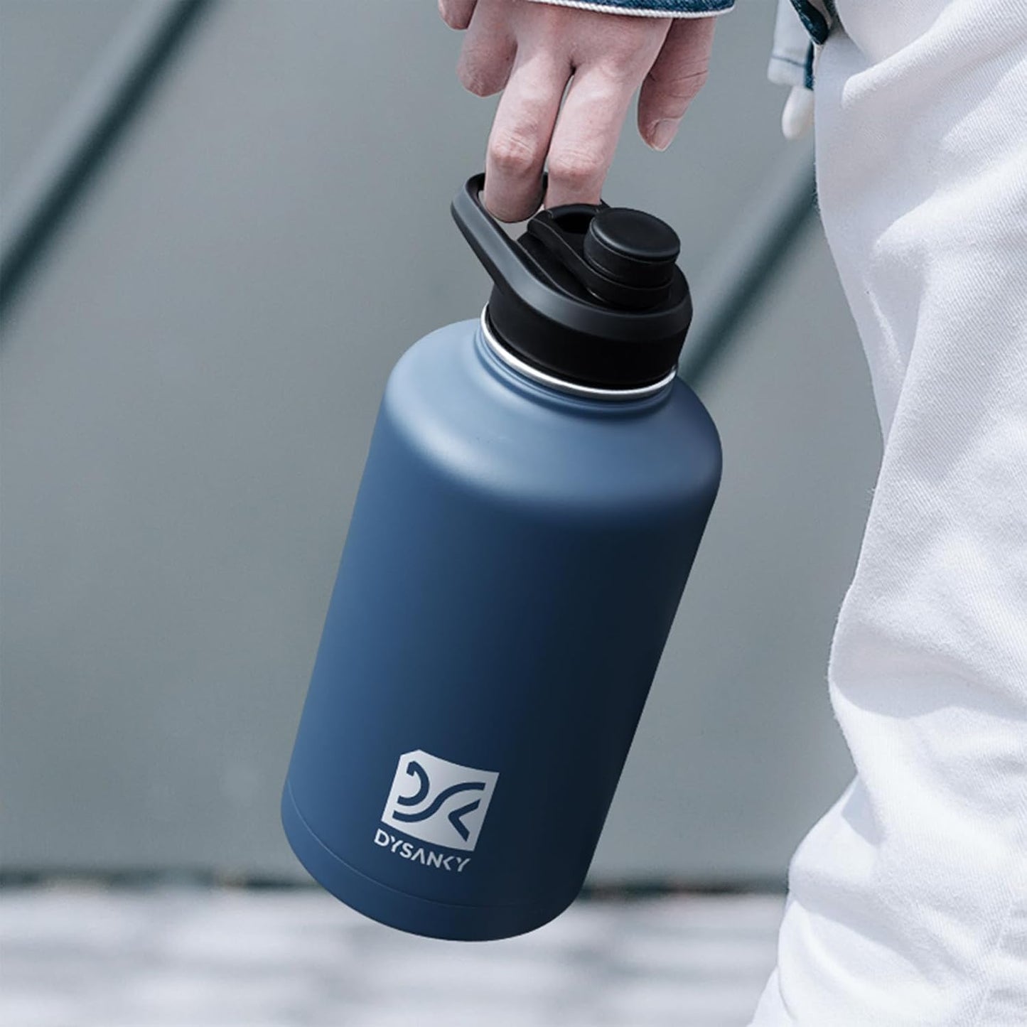 Insulated Water Bottle | Thickened Stainless Steel Vacuum Metal | Portable Sports Half Gallon Large Water Jug for Gym and Hiking with Straw, Carrier Bag, Handle Strap | BPA-Free 64 oz