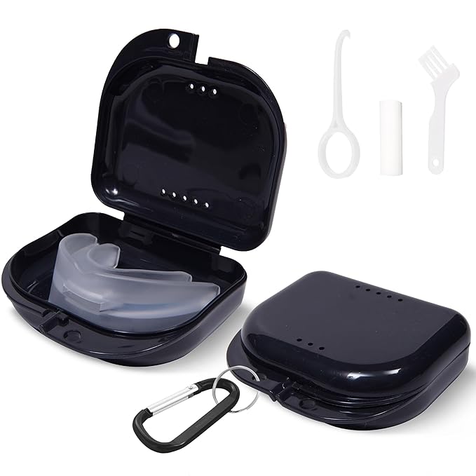 Orthodontic Retainer case with Vent Holes for Invisalign, Night Guard, Mouth Guard Retainer Holder & Partial Denture Case with Slim Aligner Remover Tool, Chewie, Brush & Carabiner Clip-Travel Pack
