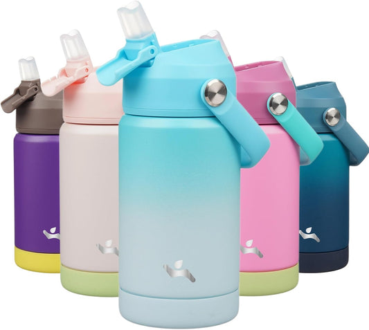 Insulated Water Bottle with Straw Lid,12 oz Stainless Steel Vacuum Metal Bottle with Silicone Handle,Sea Salt