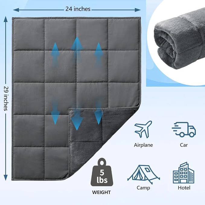 L'AGRATY Weighted Lap Blanket 7lb: Small Weighted Blankets for Adults Portable Travel - Cooling Pad Blanket for Relaxation Sleeping - Cozy Lap Washable All-Season(29" x 24")