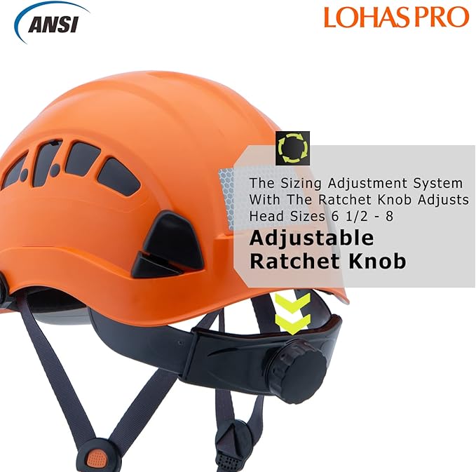 LOHASPRO Hard Hats Construction Safety Helmet with Visor ANSI Z89.1 Approved OSHA Hardhat, Vented Men Work Hard Hat with Chin Strap Tree Climbing Arborist Helmet (P4 Orange+Clear Visor)